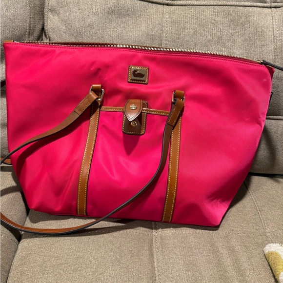 Dooney & Bourke Pink and Brown Tote with Leather Accents - Picture 1 of 5